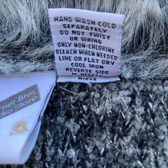 VTG Warner Bros. Sweater Girls 6/6X Full Zip Tweety Bird Gray Metallic Faux Fur - Picture 7 of 9